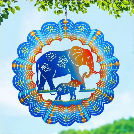 Decorazione da giardino - Campanelli a vento 3D - Girandole a vento a forma di elefante, regali a tema elefante per donne/uomini, 30 cm