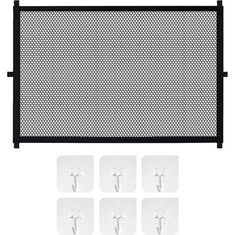 Barrière de protection, extensible, sans perçage, 110 x 72 cm, pour bébés et animaux domestiques, avec 6 crochets adhésifs, maille flexible, pour portes, escaliers, passages, facile à installer et peu (1/5)