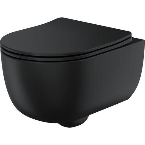 Orbit Riviera Round Rimless Wall Hung Toilet Pan with Soft Close Seat - Matte Black