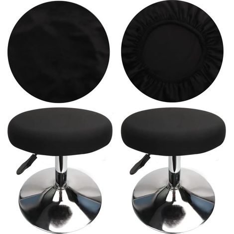 (4 Pièces Noir)Housse Tabouret Rond Housse Tabouret de Bar, Tissu de Luxe, Diamètre 30-40cm, Extensible, Infroissable, Lavable et Anti-Poussière (1/5)
