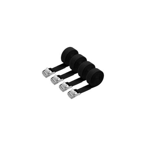 Set di 4 cinghie di fissaggio, 2 m x 25 mm, con cinghia di serraggio e fibbia, per portapacchi di moto, auto e biciclette, resistenza alla trazione: 250 kg/pezzo (nero)