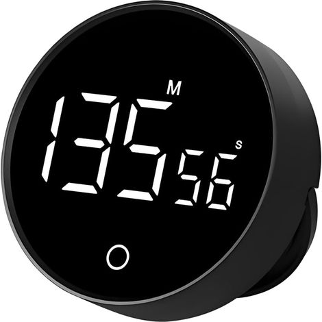Minuteur Numérique F7 avec Bouton Rotatif, Volume Réglable, Base Magnétique, Batterie Rechargeable – Chronomètre et Compte à Rebours pour Cuisine, Bureau, Étude – Noir