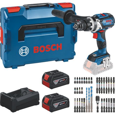 Bosch Professional Bosch Werkzeug-Set: Akku-Schlagbohrschrauber GSB 18V-110 C + 2x GBA 5 Ah + GAL 12V/18V-80 + Bit-Set in L-BOXX