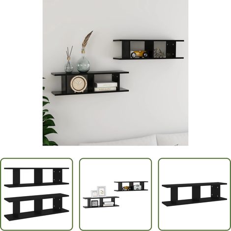 Étagère cube - Étagères murales 2 pcs Noir 75x18x20 cm bois d'ingénierie (1/5)