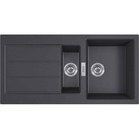 Franke – Évier 2 bacs à encastrer 60cm carbone – Tectonite légère et résistante – Pour caisson 60cm – Vidage gain de place – 915717 (1/4)