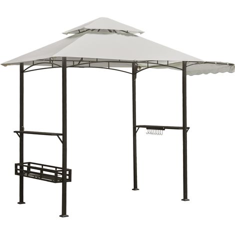 Randaco Grill Pavillon Wasserdicht 238 x 148 x 250 cm Gartenpavillon mit Markise, Sonnenschutz Gartenlauben Gartenzelt für Partys Picknick BBQ´s,Beige