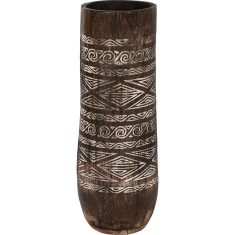 Macetero Madera 20X20X90 Cocotero Tallado Marron (1/4)
