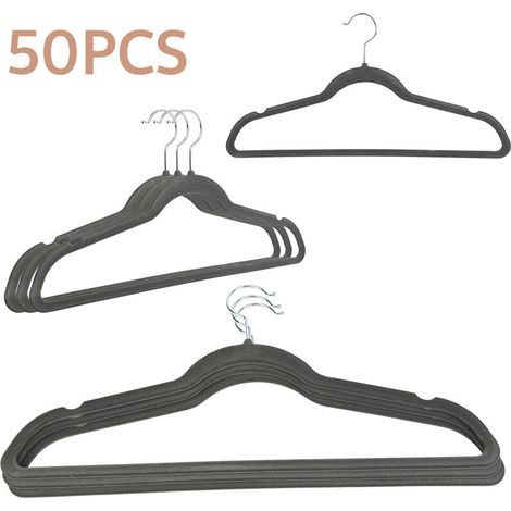 Lot de 50 Cintres à vêtement - En Velours - Gris (1/4)