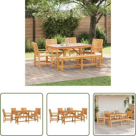 vidaXL Essstuhl - Garten Essgruppe 6 pcs Braun Massivholz Akazie (1/5)