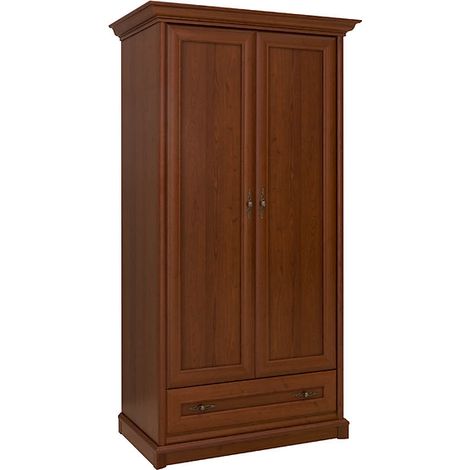 Armoire à deux portes avec tiroir, coloris châtaigne - Longueur 110 x Profondeur 65,5 x Hauteur 204,5 cm (1/5)