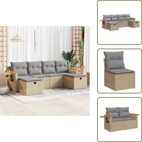 6-tlg. Garten-Sofagarnitur mit Kissen Beige Poly Rattan - Gartensofa Set - Garten Sofa Set - Outdoor Sofa Set - Garten Sofagarnitur (1/5)