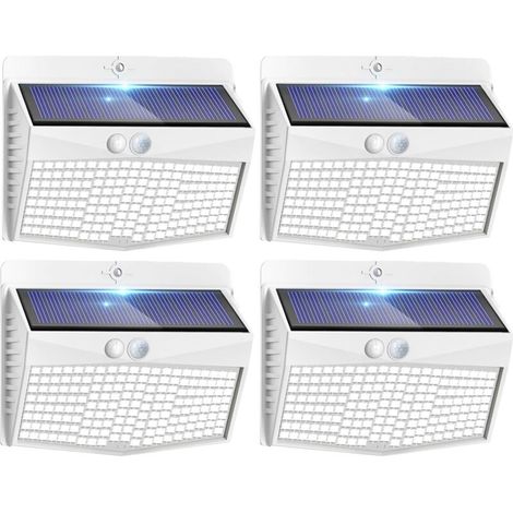 Lampe Solaire Exterieur Detecteur de Mouvement Lot de 4, LED Lumiere Extérieur avec Détecteur, 3 Modes/etanche Spot Solaire, Eclairage Extérieure pour Jardin Murale Garage, Blanc Froid (1/5)