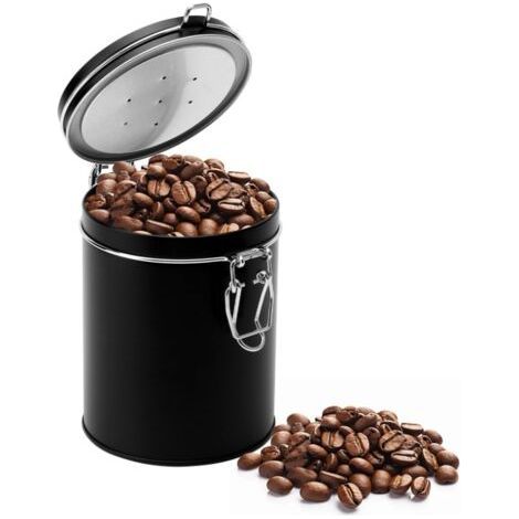Airtight Stainless Steel Coffee Canister with Valve - Black Vacuum Container to Lock in Freshness - Coffee Beans, Powder, Tea, Nuts Storage Canister (1/5)