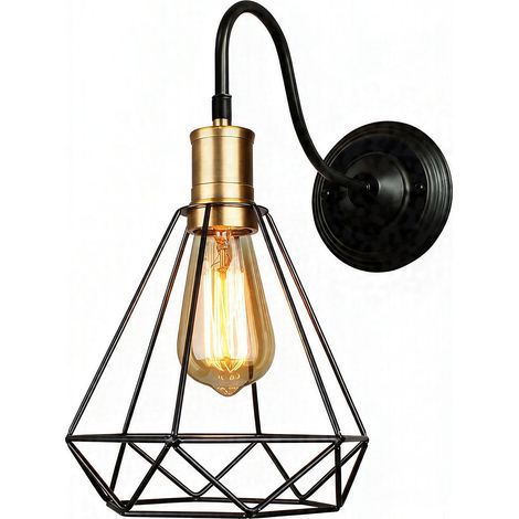 Vintage Wall Light, Metal Cage Shade, 20 cm in Diameter, E27 Socket, Indoor Use, Black (1/5)