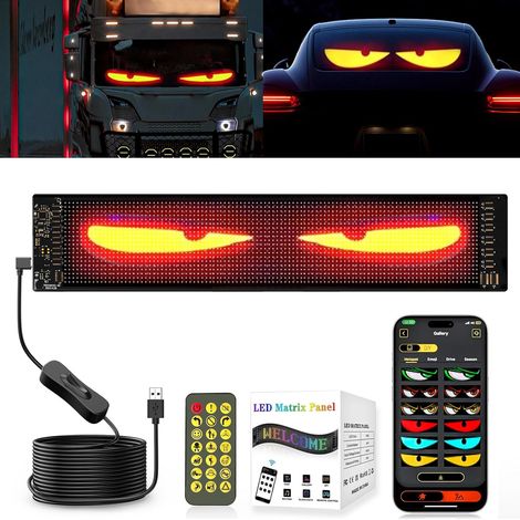 Yeux LED pour Camion, Lumières Devil Eyes pour Voiture, Écran LED Flexible et Programmable, Panneau Publicitaire pour Voiture, Camion, Magasin, Design DIY Dynamique (1pièce 12x59.5cm) (1/5)