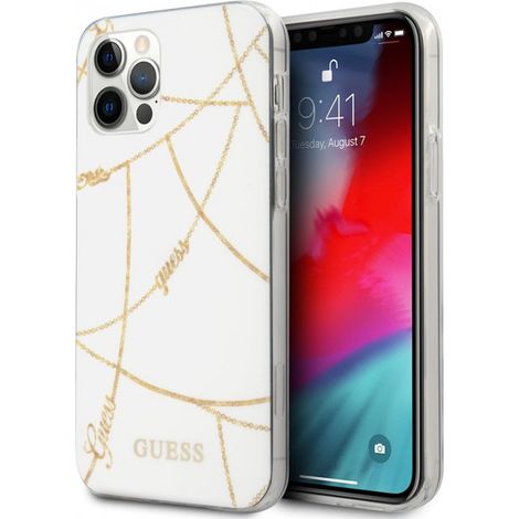 Coque pour iPhone 12 Pro Max Guess Collection Chaîne Dorée Blanche