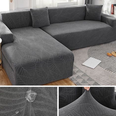Dicke Jacquard-Sofabezüge, einfarbiger Sofabezug, L-förmiger Schutz, Bankbezüge, 1-Sitzer, Dunkelgrau (1/4)
