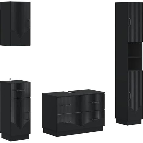 vidaXL Set di Mobili da Bagno da 4 Pezzi HOORN Nero (1/5)