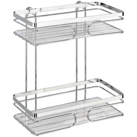 QORVA-Etagère inox 2 étages salle de bain 24 x 27 cm brillant étagère murale salle de bain étagère murale inox étagère en inox salle de bain accessoire de bain inox sans percer 10 ans garantie (1/4)