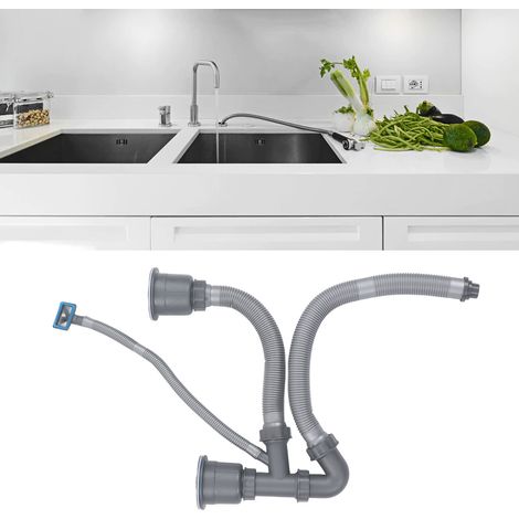 Kit de Vidange Universel pour Évier de Cuisine avec Double Tuyau, Débouchage Rapide et Désodorisants Multiples
