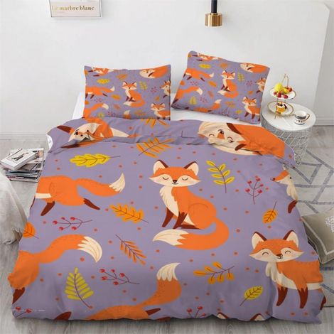 Bettwäsche-Set 220x240 cm mit 2 Kissenbezügen 80x80 cm, Mikrofaser, Fuchs-Motiv