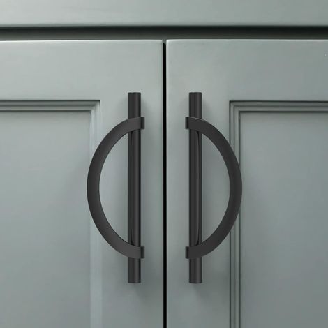 6 maniglie nere per mobili da cucina, 128 mm, in lega di zinco, con viti, ideali per uffici, cassetti, armadi e credenze. (1/5)