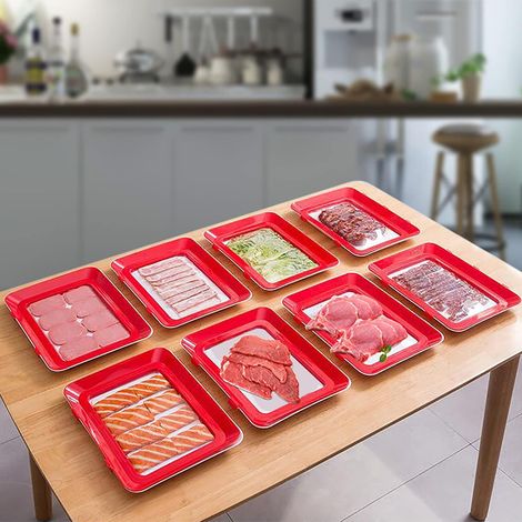 Lot de 8 plateaux de conservation des aliments - Boîtes à charcuterie pour réfrigérateur - Réutilisables - Avec film élastique - 30 x 22 x 3 cm (1/5)