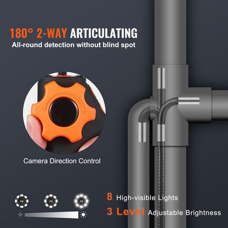 Caméra vidéo endoscope articulée 180° lumière, objectif fin 6.4mm, écran IPS 5" 1080P, zoom 8x, 8 LED pour voiture plomberie (1.5m) (1/5)