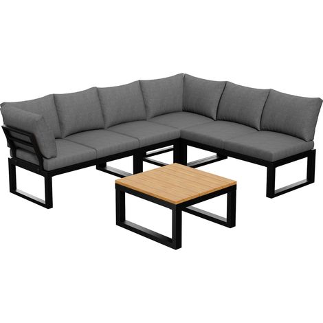 Gartenlounge Set mit 2 Zweisitzern, 2 Sesseln ohne Armlehnen, 1 Tisch und 1 Couchtisch, Metall und Grau (1/5)
