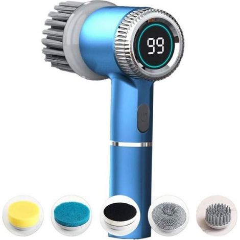 Brosse De Nettoyage Électrique - 5 Têtes Interchangeables - 3 Vitesses Réglables - Étanche IPX7 - Autonome 45 Min - 1200 Mah - Pour Cuisine Et Salle De Bain - 1 Pièce (1/5)