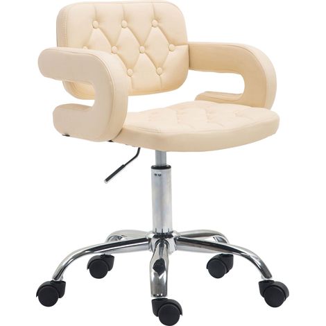Sedia da ufficio girevole regolabile in altezza con schienale e braccioli imbottiti, moderna, in tessuto sintetico color crema BUR10413