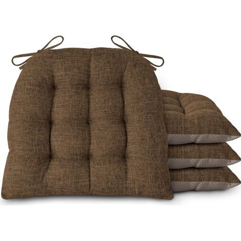 Lot de 4 coussins de chaise de cuisine antidérapants en forme de D avec attaches - Coussins de siège touffetés pour cuisine et salle à manger - 46 x 42 x 7,6 cm - Marron (1/5)