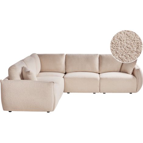 Sofá modular esquinero de 5 plazas con cojines estilo moderno derecho de bouclé beige Mesnali (1/5)
