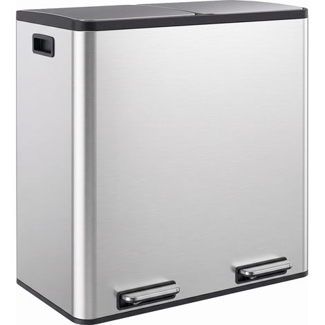 HOMCOM Pattumiera Cucina a Pedale 2 x 30 L, Secchi Estraibili, Argento (1/5)