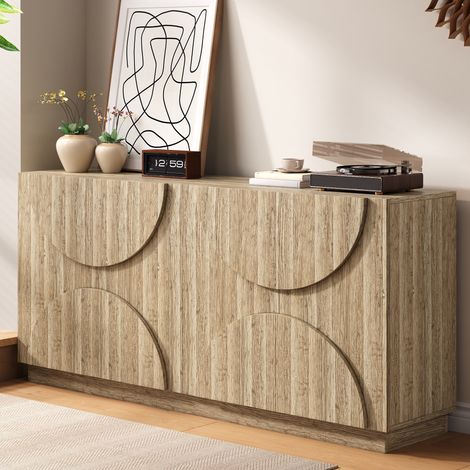 Credenza moderna con ripiani, 4 ante ad arco simmetrico, Silenziosa, 160 x 40 x 80 cm, Legno naturale (1/5)