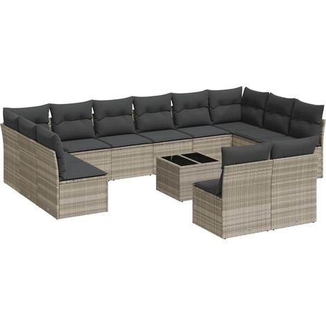 Maison Exclusive - Set Divani Giardino 13 pz con Cuscini Grigio Chiaro Polyrattan (1/3)