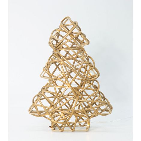Árbol navideño 3D dorado, 48 luces LED cálidas con efecto Flicher