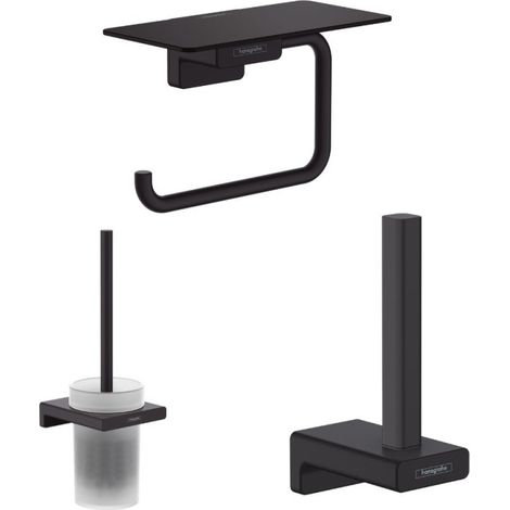 HANSGROHE Escobillero Addstoris + Portarrollos Hansgrohe AddStoris negro mate con estante + Reserva de portarrollos negro mate