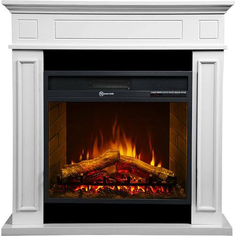 Dmora - Elektrischer Kamin Dvergar, Elektroherd, Elektrischer Wandherd, Moderner Kamin, Made in Italy, 90x28 h91 cm, Weiß