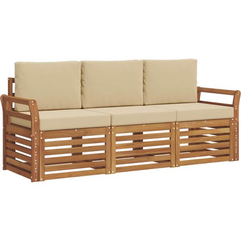 Juegos de sofás 3 pcs Natural y Beige Madera de Acacia Sólida vidaXL