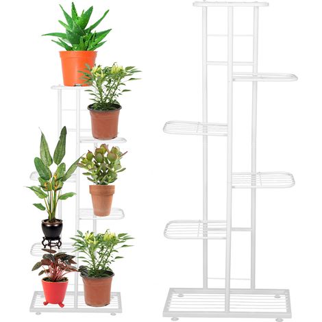 Scaffale a 6 ripiani per vasi di fiori – Bianco – Decorazione per giardino interno/esterno