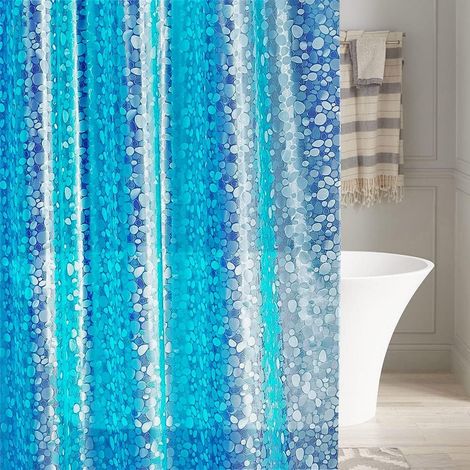 LOUD Rideau de Douche Galets Bleus 183x183cm, Rideau de Douche PEVA Anti-Moisissure, Antibactérien, Imperméable,avec 3 Aimants de Poids en Bas et12 Crochet (1/5)