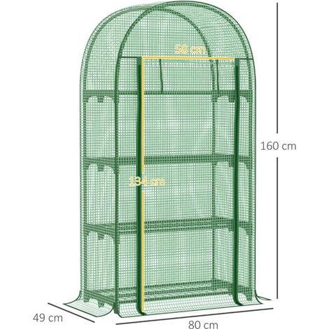 Serre balcon verte 80x49x160cm anti-UV, 4 étagères porte enroulable couverture PE