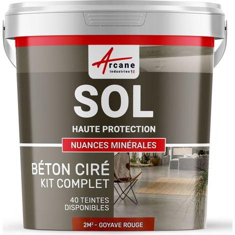 Béton ciré sol en kit, primaire et vernis de finition inclus - 2 m² (en 2 couches) Goyave Rouge - ARCANE INDUSTRIES