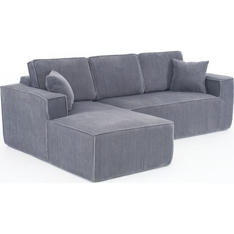 Divano angolare modulare a L in velluto a coste grigio 2 posti con chaise longue HOMVRA (1/5)