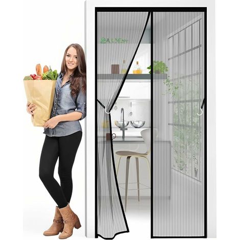 Moustiquaire Porte MagnéTique Rideau 80 x 235 cm Moustiquaire Anti Insecte Mouche Moustique pour Couloirs, Portes pour Porte d Entrée Intérieur/Patio/Coulissante - Noir (1/4)