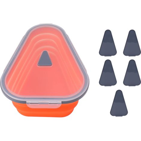 Boîte à pizza extensible et réutilisable avec 5 plateaux micro-ondables en silicone, couleur orange. (1/5)