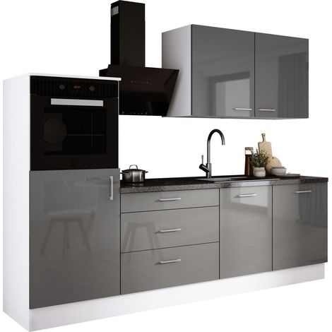 Ensemble de cuisine : Blanc Mat, Gris Brillant, d : l : 250 cm, h : 220 cm, p : 60 cm (1/4)