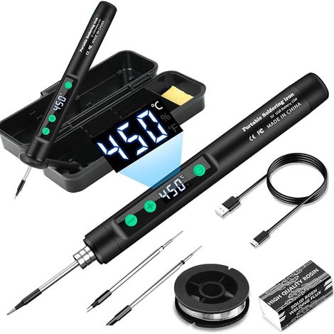 USB-C Wireless Soldering Iron Kit with LCD Display, Adjustable Temperature 180℃-450℃, Portable Rechargeable Soldering Pen for Electronic Repair, DIY Projects, Making (1/5)