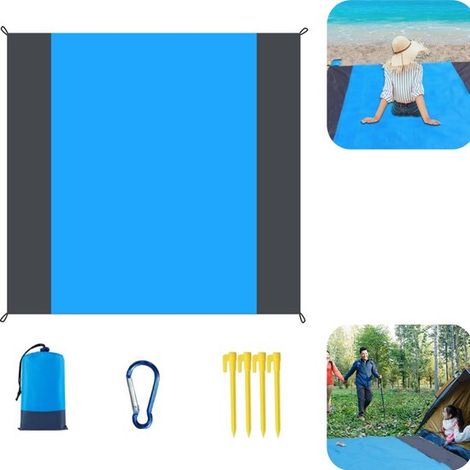 Tapis de pique-nique imperméable 140 x 200 cm - couverture de camping avec sac, bleu (1/5)